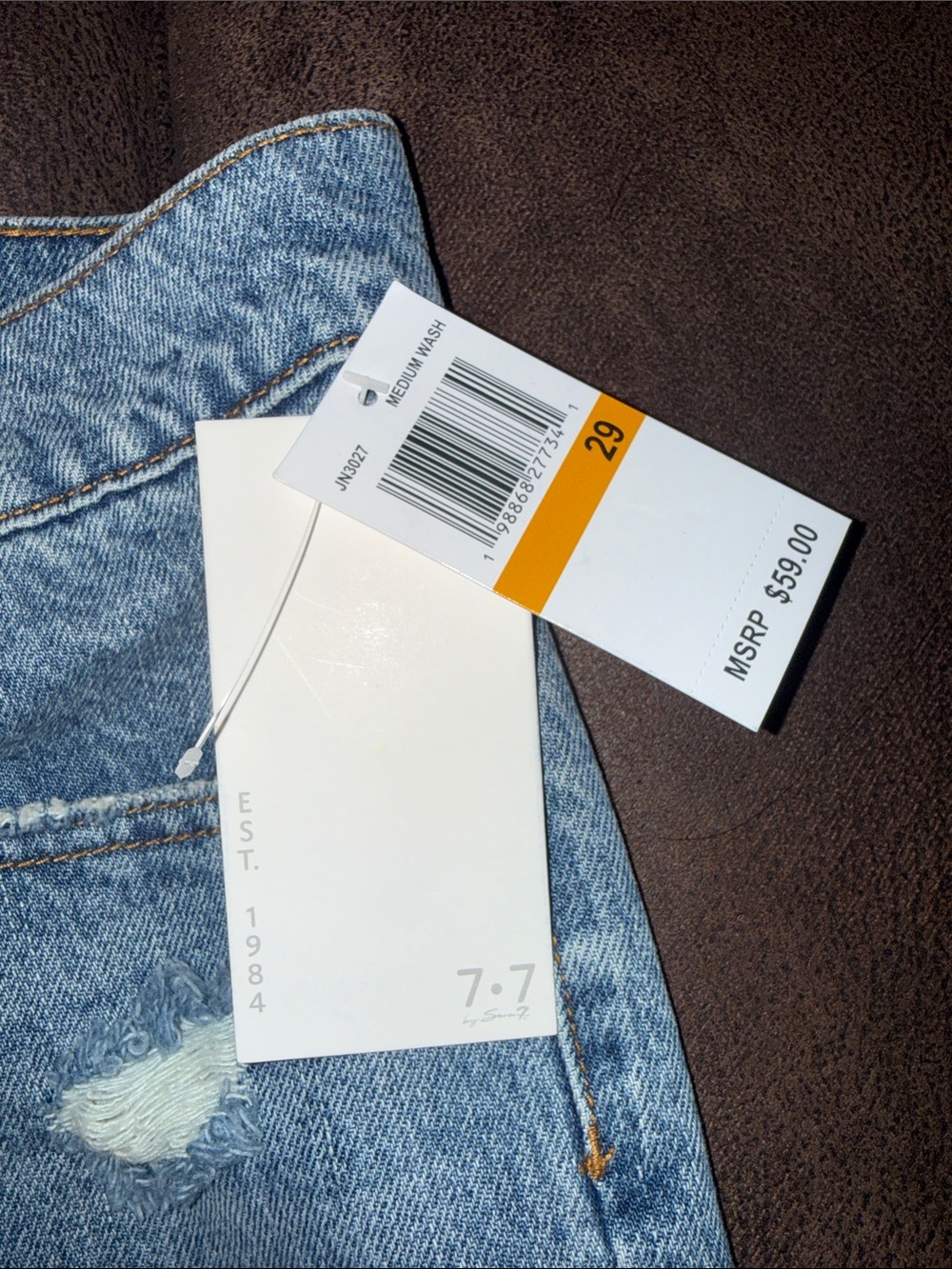 7•7 High-Rise Distressed Denim Shorts - Light Blue - Picture 3 of 5